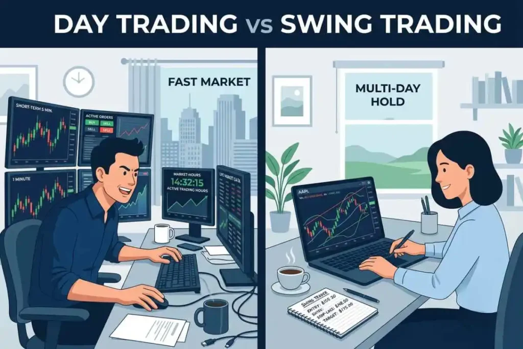 day trading and swing trading comparison