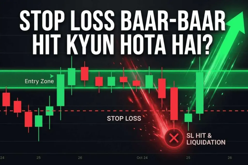 trading chart showing stop loss hunting and SL placement mistakes explained in Hindi