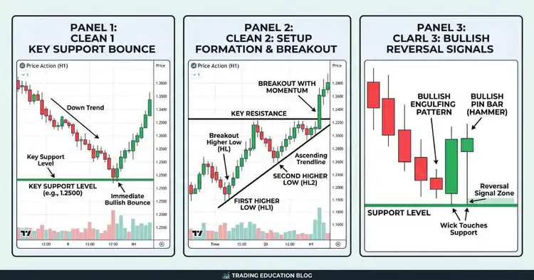 Re-entry confirmation types in trading including price action fresh setup and candle pattern