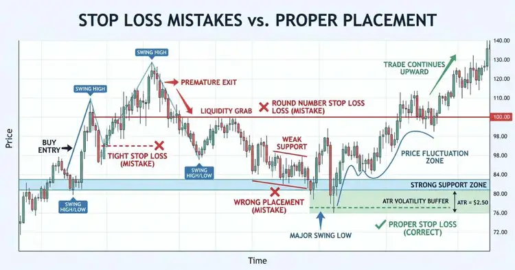 Stop Loss Ke 7 Common Galtiyan Jo Traders Karte Hain woh hai tight SL, round number SL, and correct stop loss placement examples