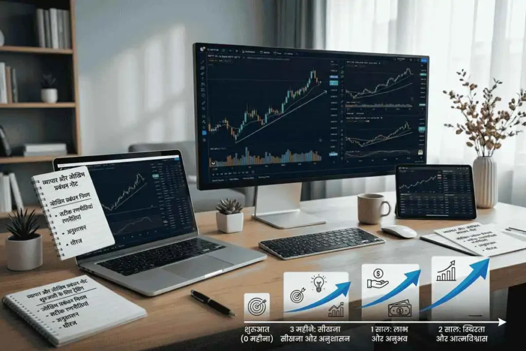 Trading Me Success Hone Me Kitna Time Lagta Hai को दिखाती ट्रेडर की learning timeline