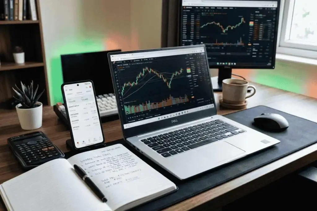 Trading se ek din me kitna paisa kama sakte hai iski realistic calculation dikhata intraday trading setup