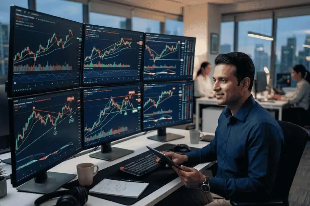 Big Traders Ki 6 Trading Tricks Se Kaise Kamaye article ke liye professional trader aur stock market analysis dashboard