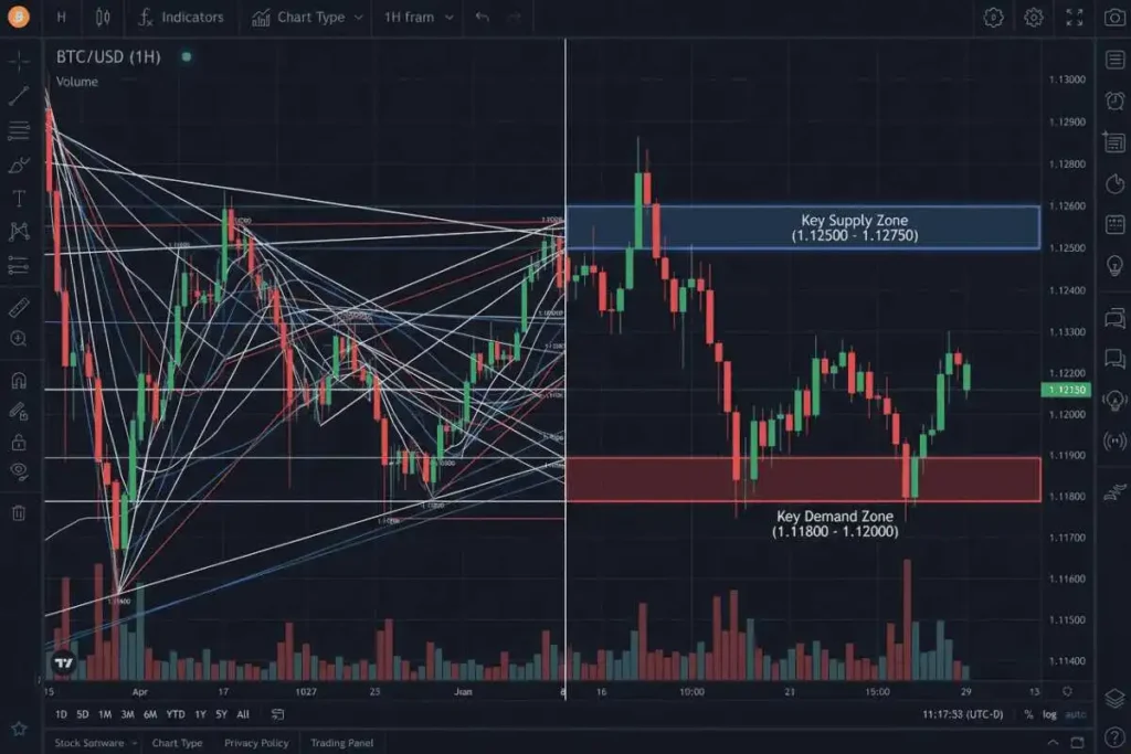 Chart Par Zyada Support Resistance Lines Ho To Kya Kare – cluttered chart ko clean key zones mein kaise convert kare