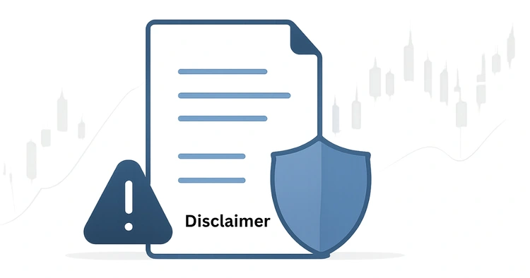 Header banner for disclaimer page with caution document, shield icon, and financial theme