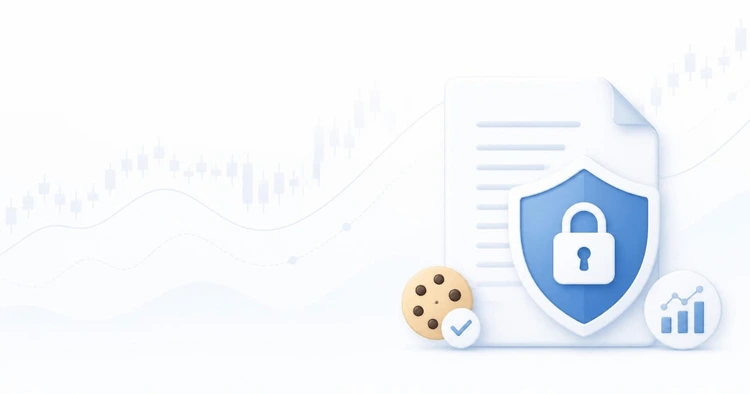 Header banner for privacy policy page with shield, secure document, and analytics icons