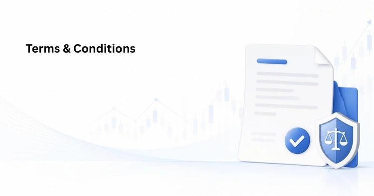 Header banner for Terms and Conditions page with contract document, checkmark, and financial theme